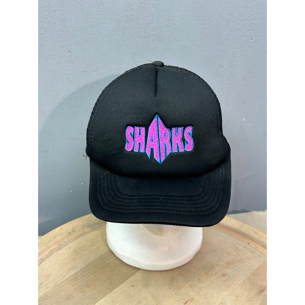 District‎ Sharks Black Trucker Hat Embroidered Logo Graphic Snapback Cap